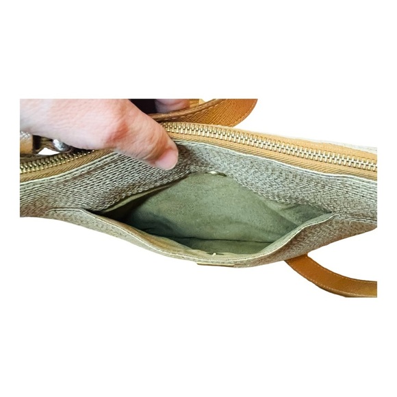 ERIC JAVITS WOVEN SQUISHEE CROSSBODY BAG TAN BROWN GOLD STRAW LEATHER - Picture 4 of 12